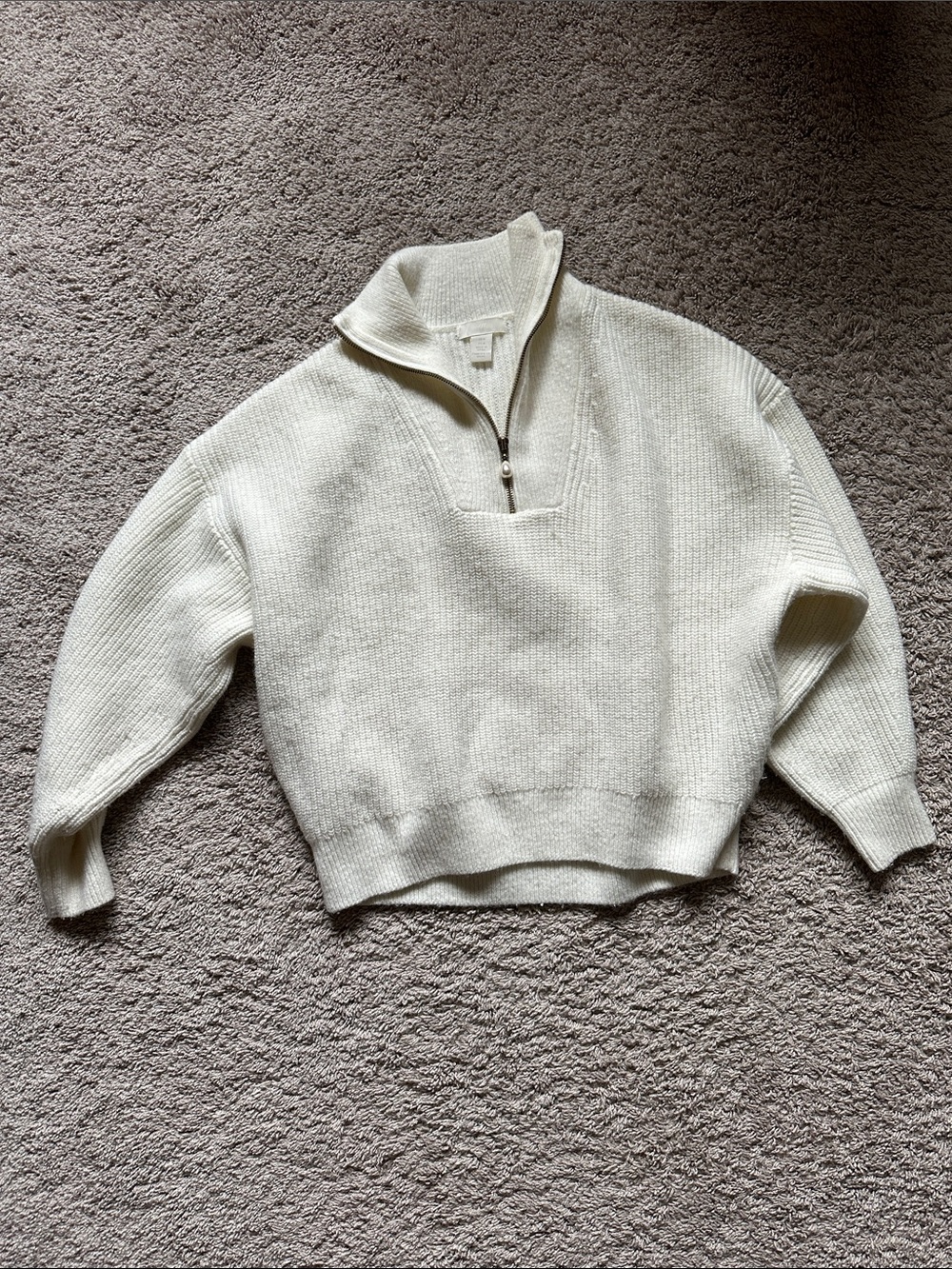 H&M Off-White Zip-Neck Knit Sweater